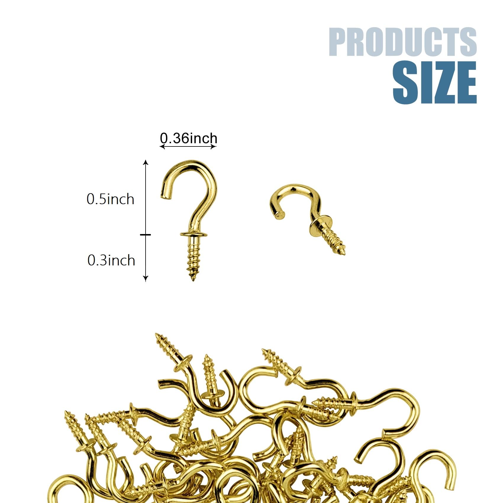 50 Pcs Ceiling Hooks, 1/2 Inch Small Screw Hooks Cup Hooks Screw in for Jewelries Crafts Keys Caps Cups (Gold)