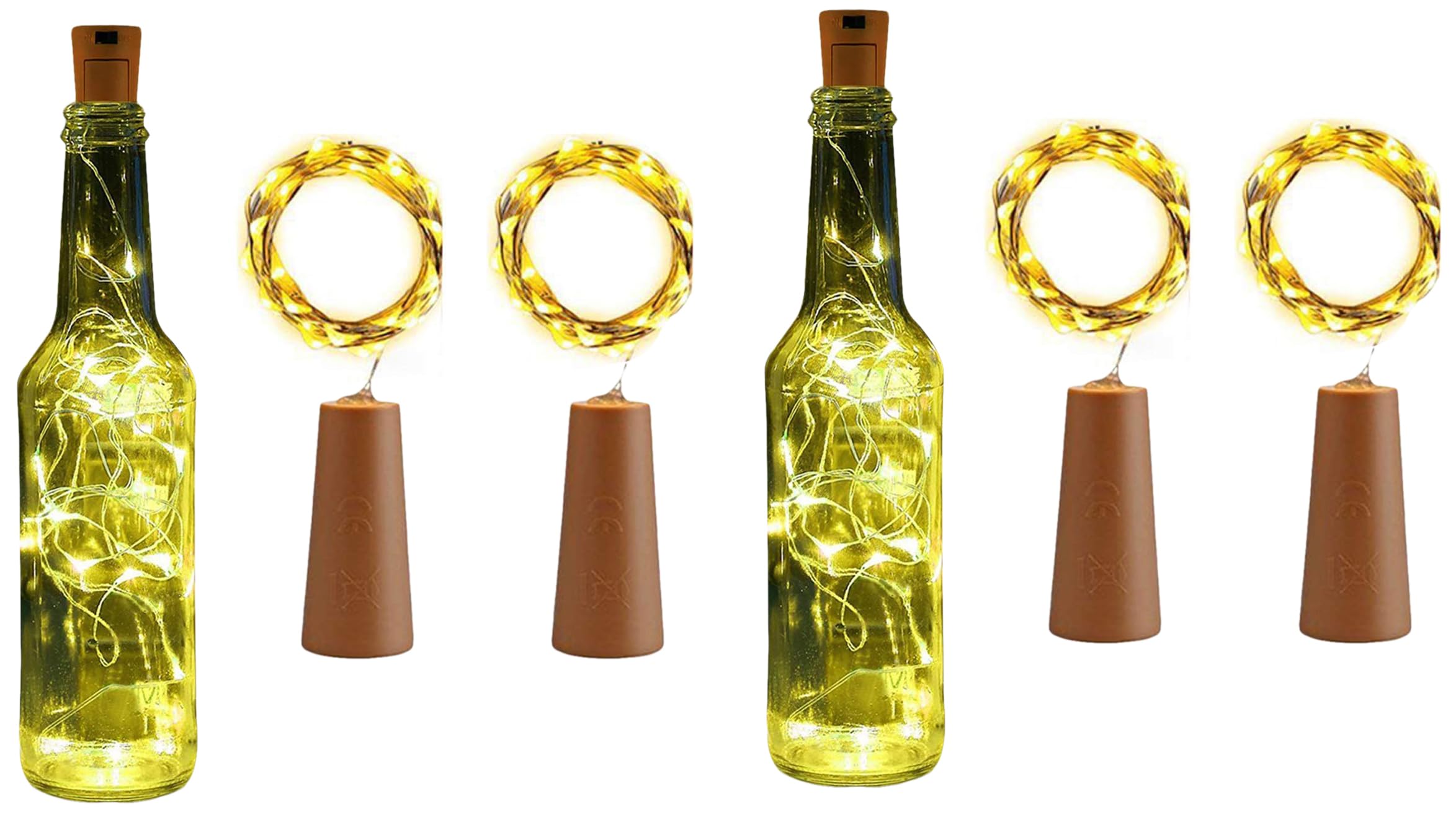 Lexton 20 Led Wine Bottle Cork Lights Copper Wire String Lights (Warm White, Pack of 4) (Cork Light), 2 Meter