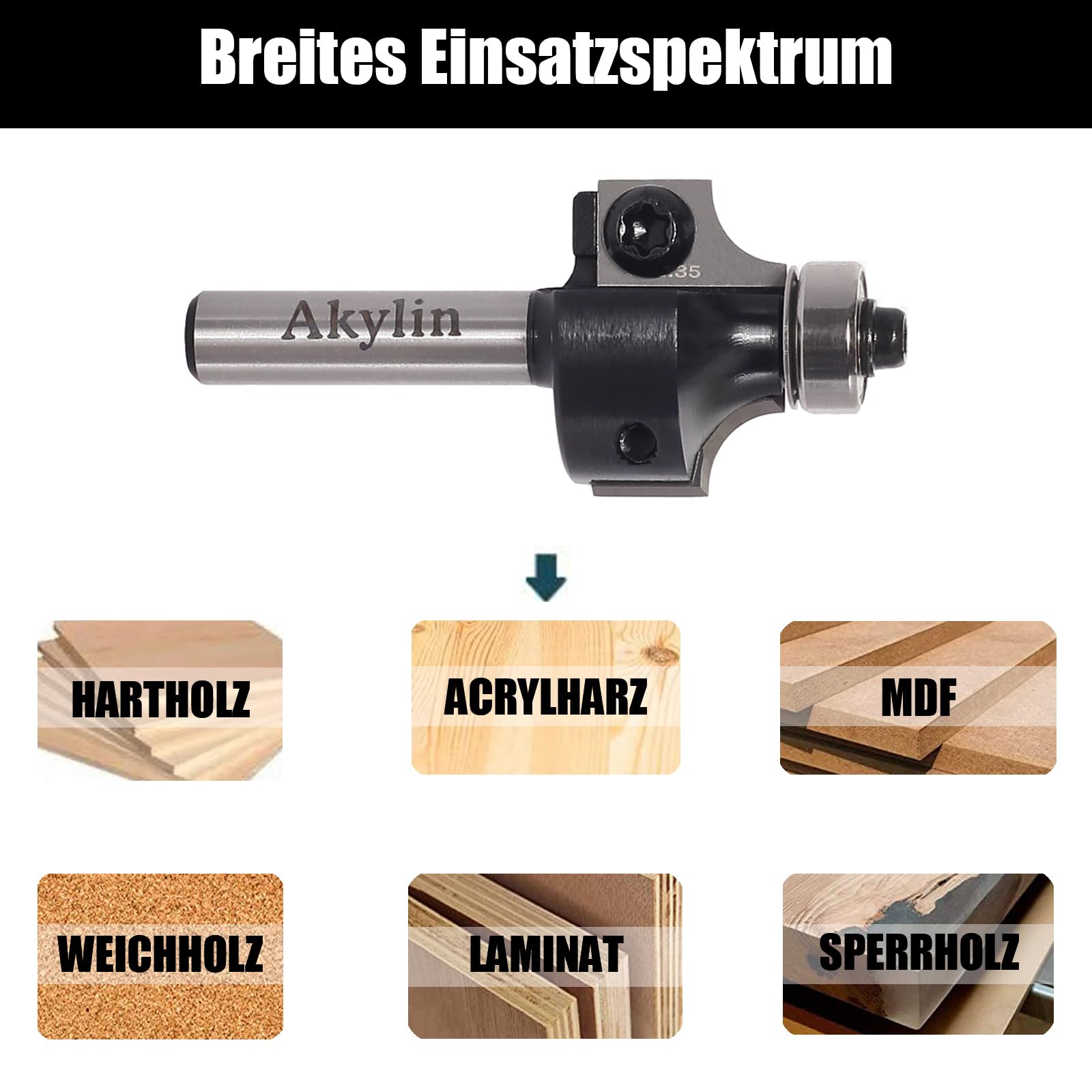 Wendeplatten Abrundfräser 8mm Schaft，Austauschbare Hartmetall Klinge，Abrundfräser Fräser Oberfräse mit Kugellager Holzfräser
