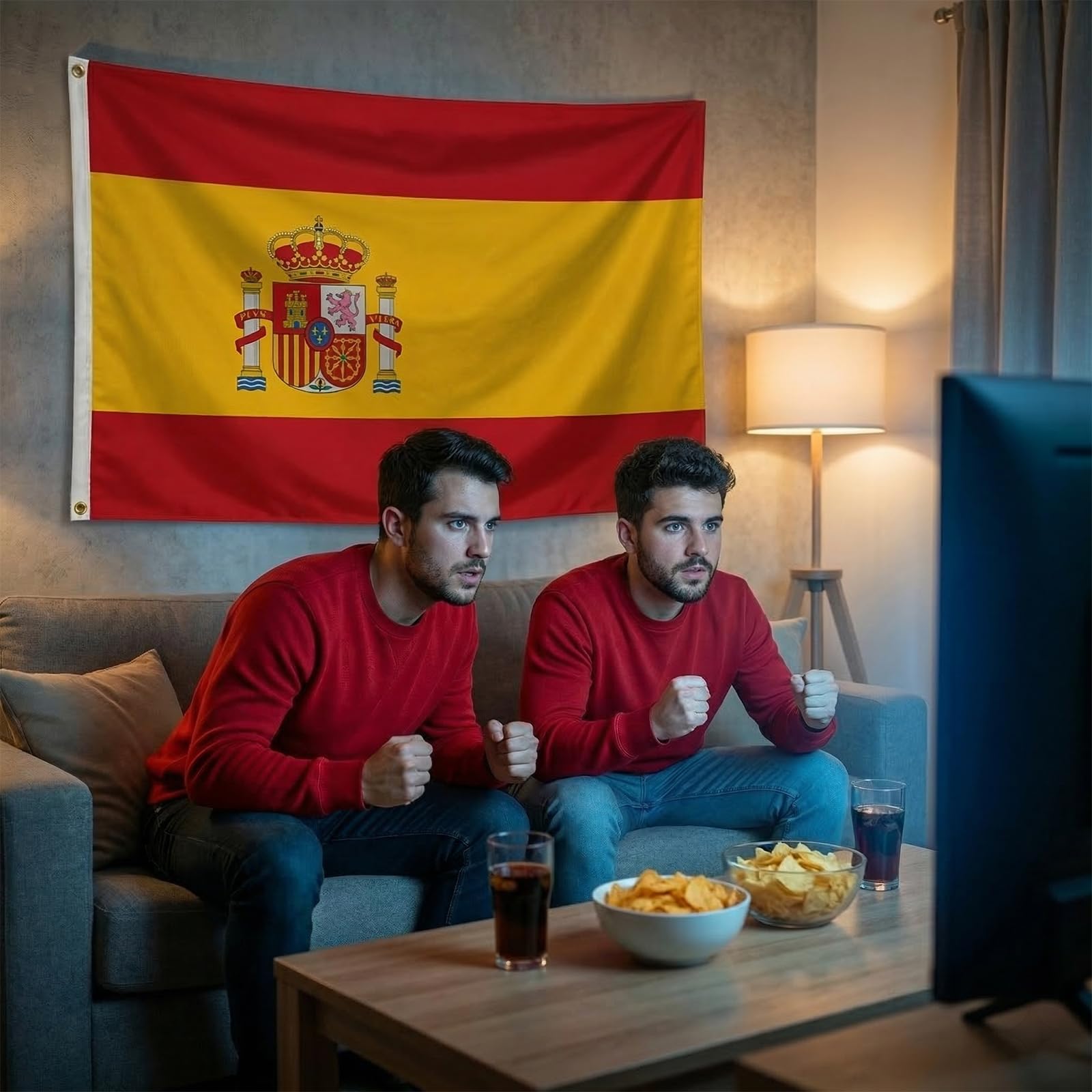 Bandera de España con Escudo para Exterior e Interior Resistente a la Intemperie con 2 Ojales de Latón y Costuras Dobles Ideal para Mundial 2026 y Eventos Deportivos 90x150 cm