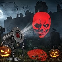 Halloween Projector Lights Outdoor Indoor - 3D Dynamic Red Skull Halloween Decorations, Waterproof Holiday Light for Window, Ground, Roof, Wall,Cemetery, Holiday Decor