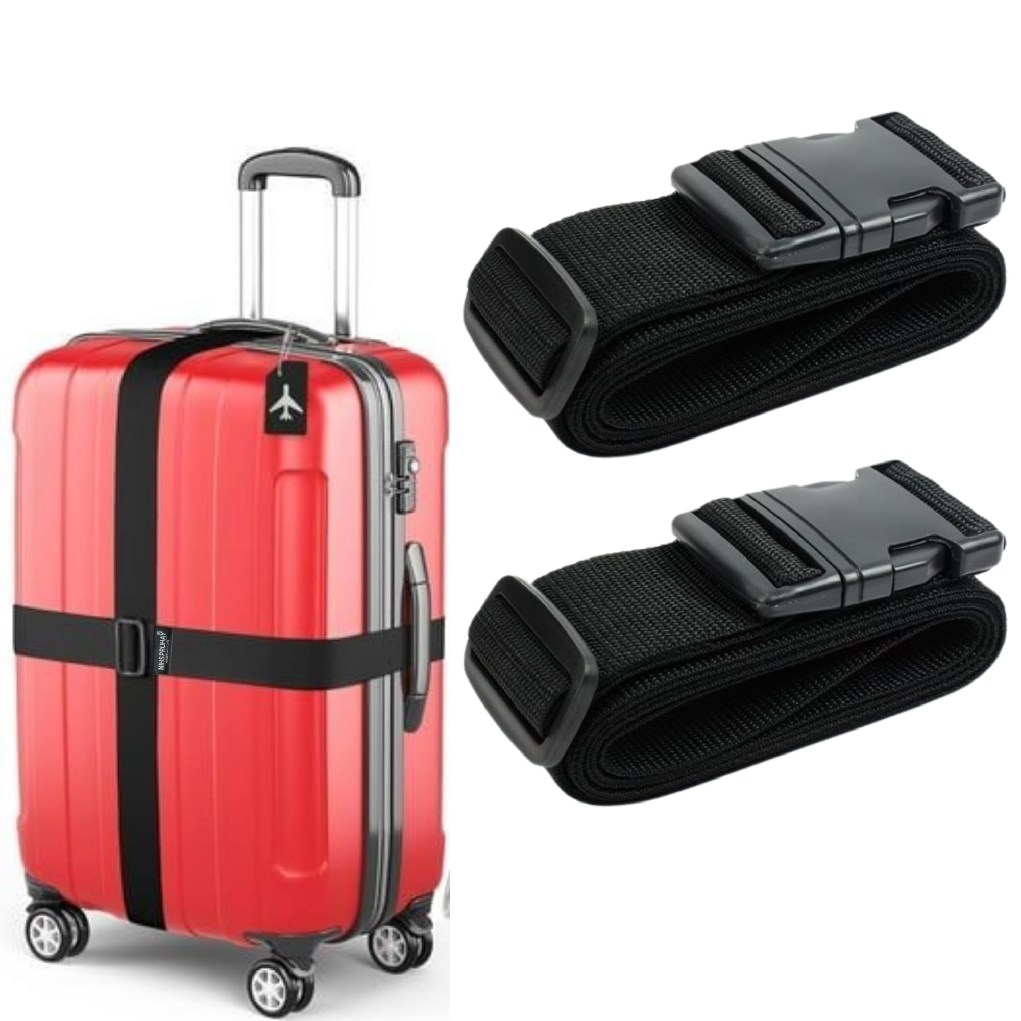 NIHSPRUHAY 2-Pack Travel Bag Packing Straps Adjustable Nylon Luggage Straps Belt, Suitcase Belt TSA Approved, 3 Meter (Black)-image-11