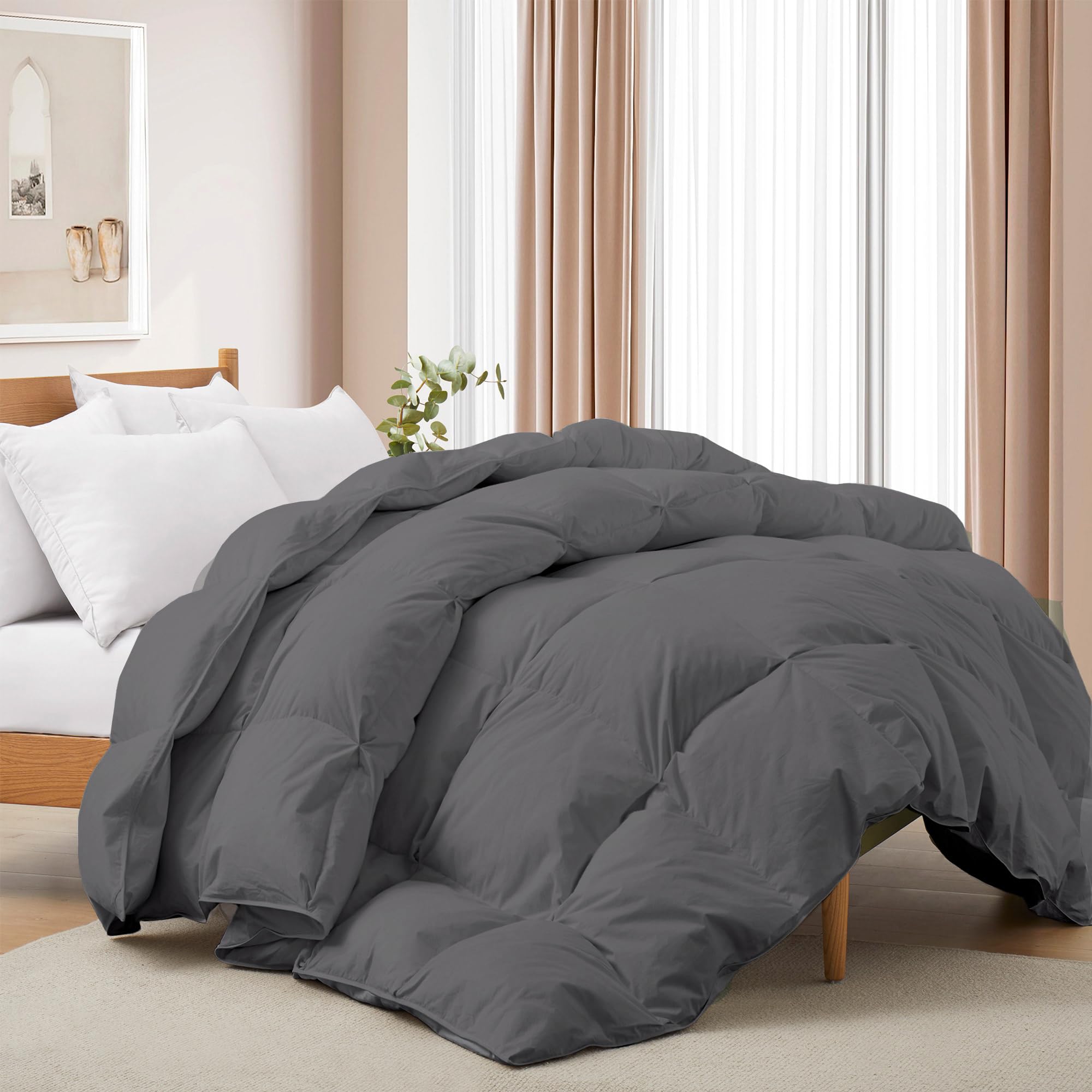 Deodar Single Goose Down Duvet 135 x 200 | 420 g/m² in Duvet and Feathers for 4 Seasons | Pure Organic Cotton Fabric | Washable | Oeko-Tex and RDS Certified | Dark Grey