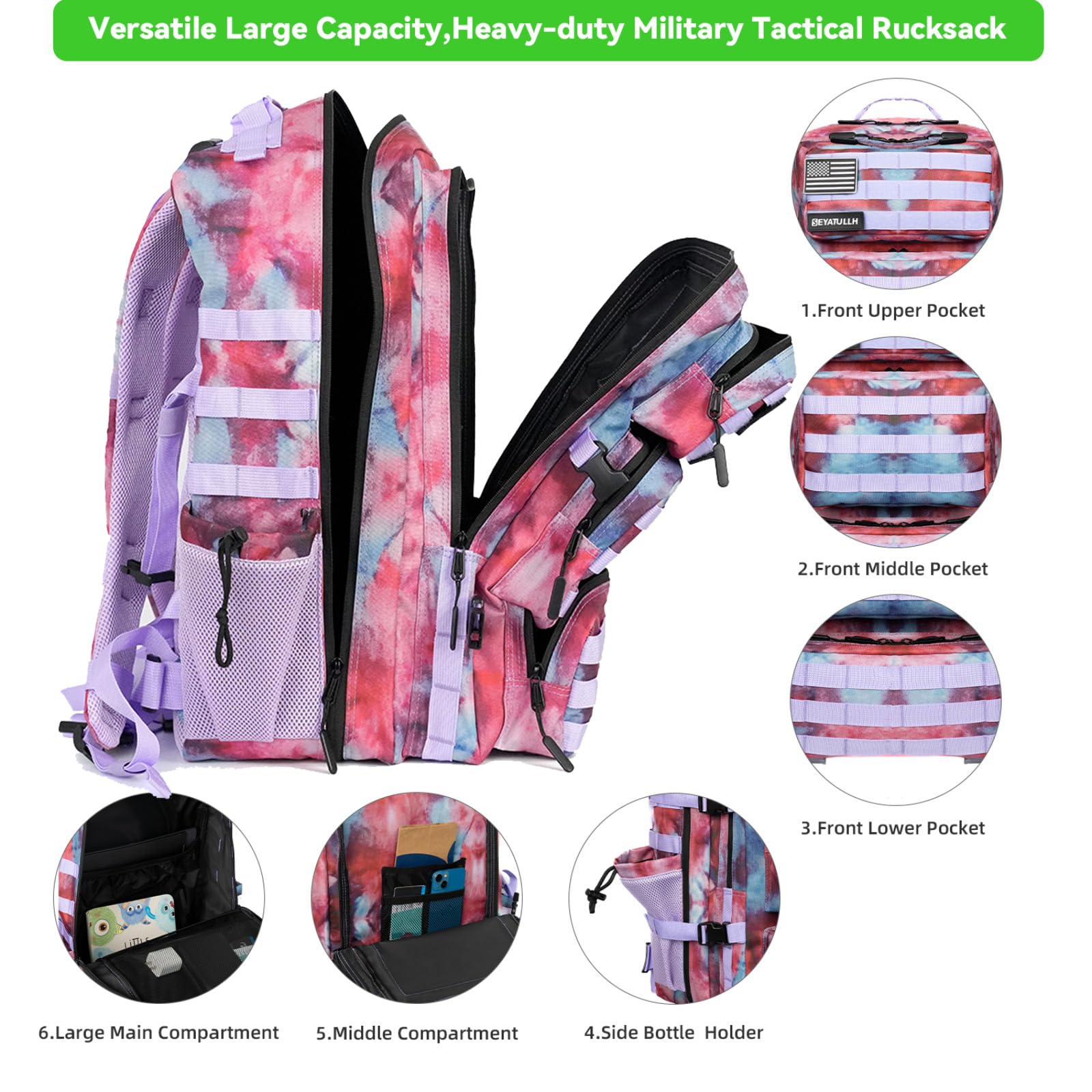 Mochila Táctica Militar Mochila 55L del Ejército Bolsa de Asalto Molle Mochila de Senderismo (Camuflaje nebulosa)