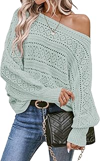 Women's Crochet Boat Neck Long Sleeve Loose Fit Sweaters Fall Winter Clothes for Women Fashion 2025