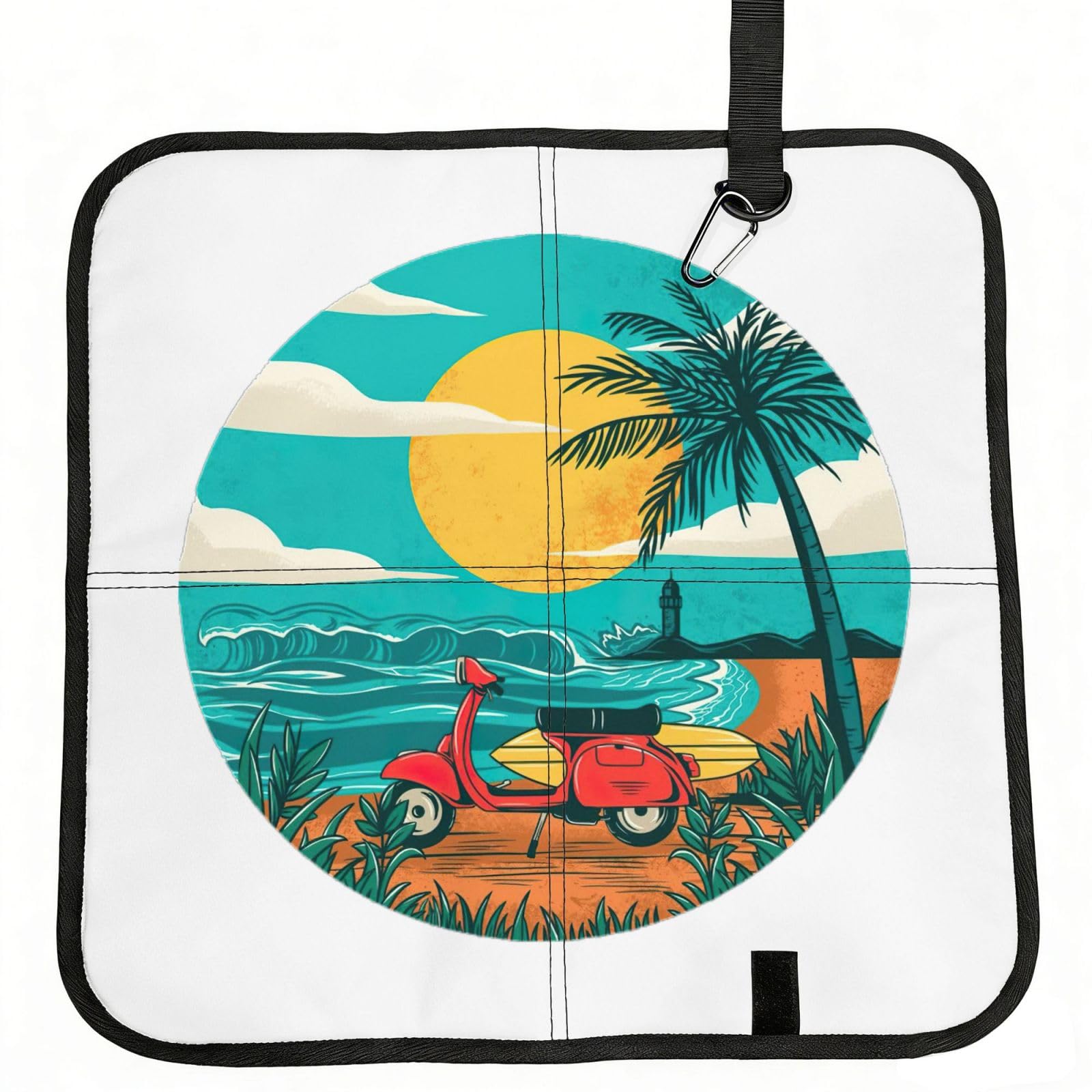 bghdfa Sunset Beach Palm Tree Print Outdoor Sitting Mat Waterproof Oxford Cloth Seat Cushion Folding Foam Camping Seat For Picnic