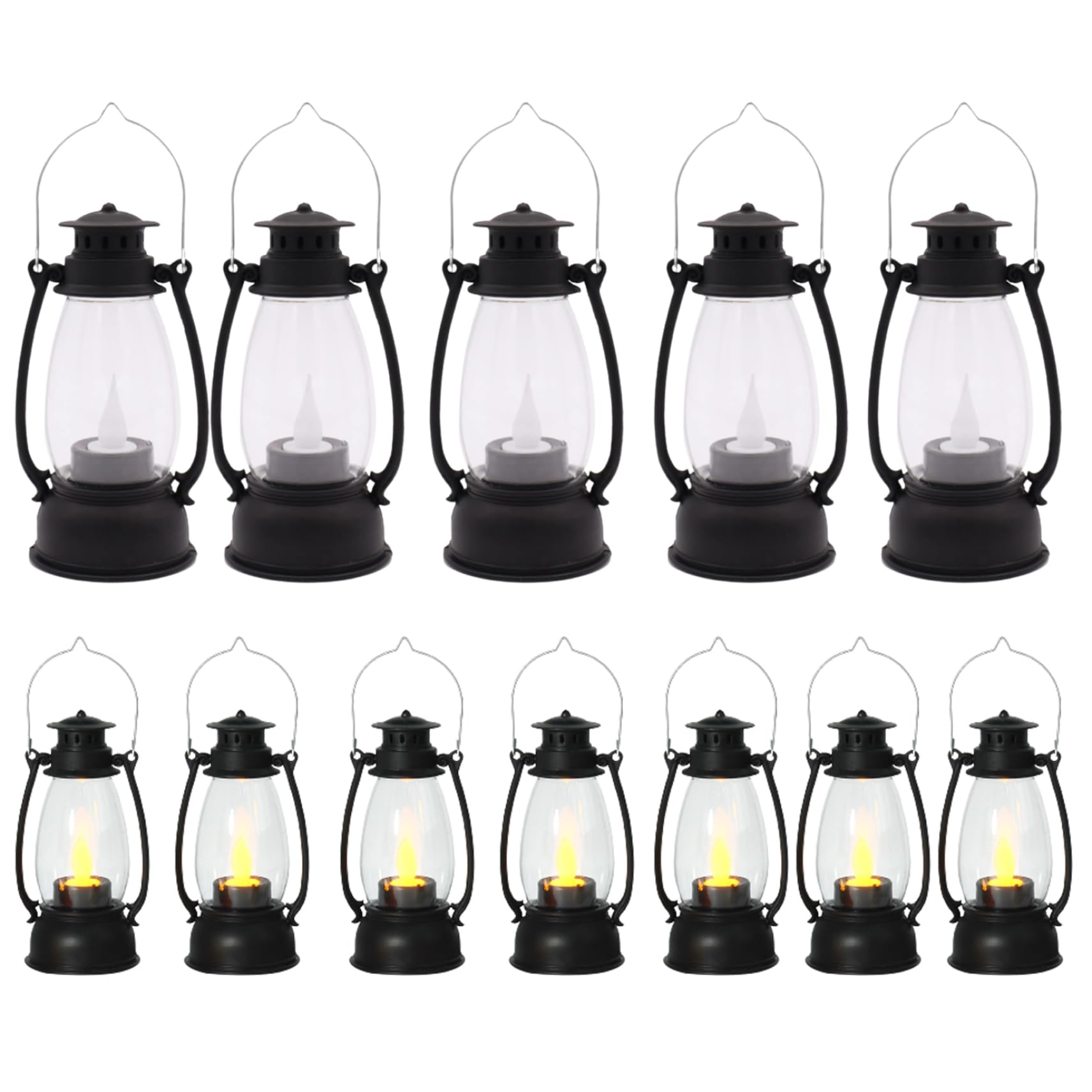 Candle Lantern 12PCS 6 in Flickering LED Black Lanterns Decorative Mini Vintage Hanging Table Lanterns for Home Centerpieces for Home Christmas Halloween Wedding(Battery Included)