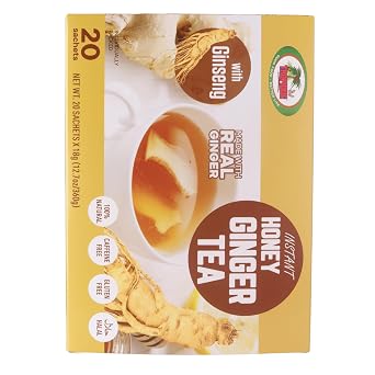 Ginger Tea with Honey Ginseng Flavor Instant Herbal Ginger Drink 20 Sachets Tropique