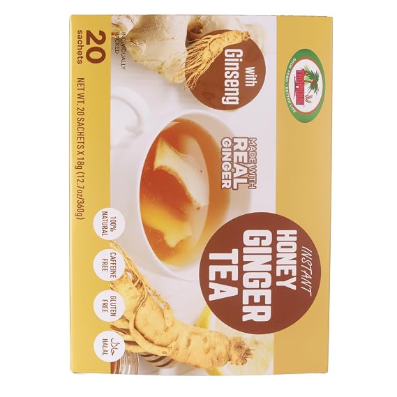 Ginger Tea with Honey Ginseng Flavor Instant Herbal Ginger Drink 20 Sachets Tropique