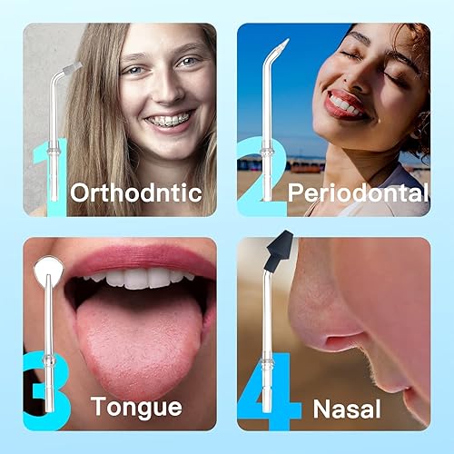 Miniatura 6 de Irrigador dental de viaje para agua, portátil, limpiador de dientes de viaje, irrigador bucal dental con modo de bricolaje, 6 puntas de chorro y