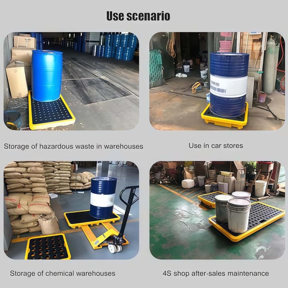 Bac de rétention étanche pour déversements d'hydrocarbures avec grilles pour la Gestion des déversements industriels et Le Stockage de fûts.