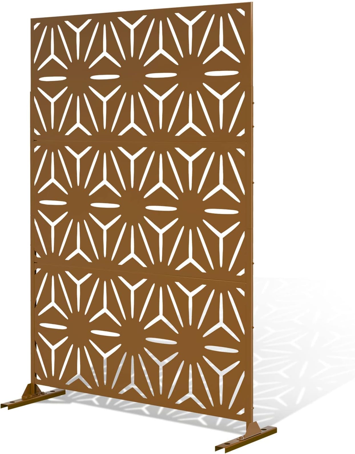 Fence Privacy Screen,Decorative Outdoor Divider with Stand,no dig Fence Outdoor Privacy Screen,Privacy Fence for confrence Room and Balcony,Yard,Patio,Garden (Star-corten Steel)