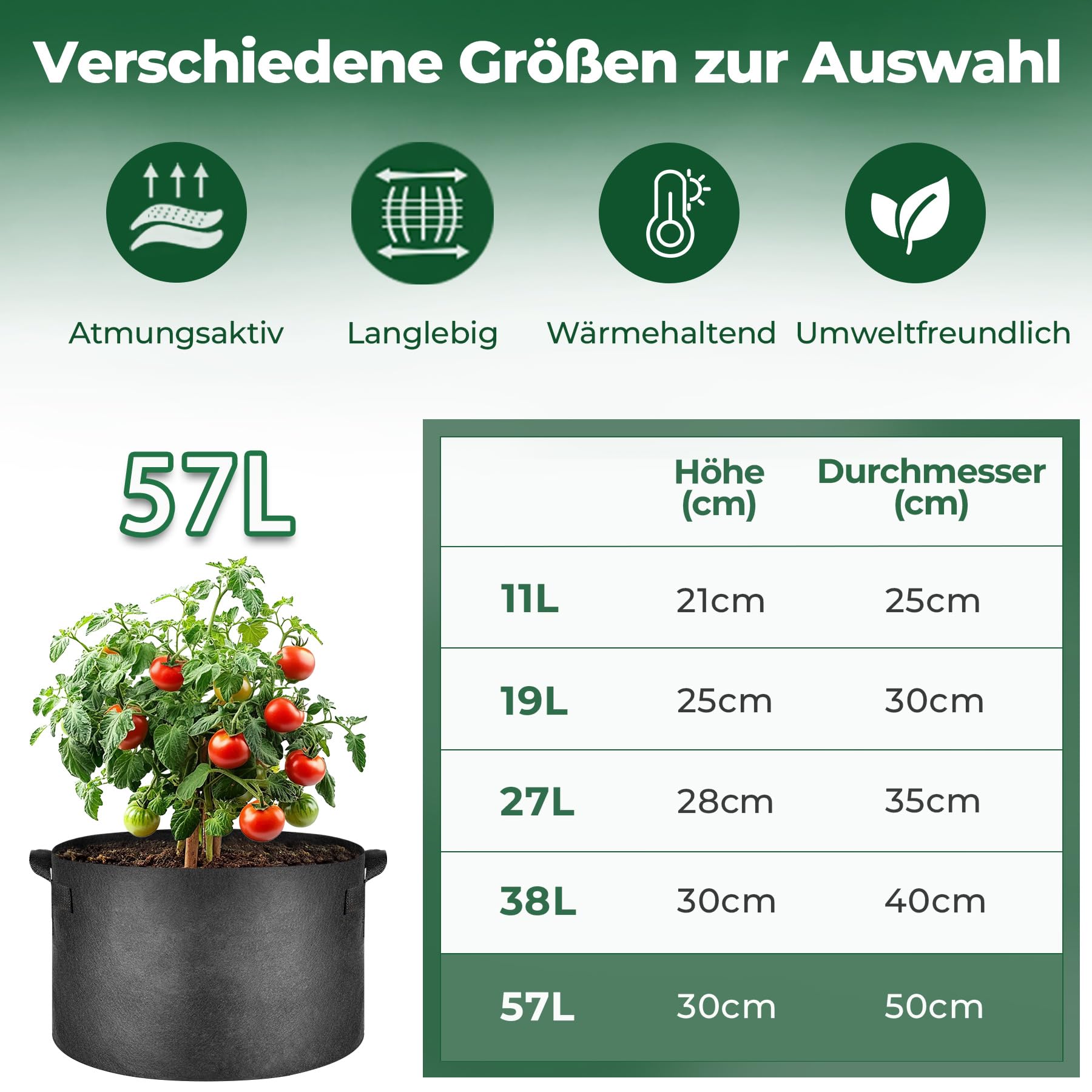 T4U 5 Stück 57L Kartoffel Pflanzsack aus Vliesstoff, 15 Gallonen Ф50cm Pflanztopf Pflanzsäcke mit Tragegriffe, Wiederverwendbar Kartoffelsack Garten Pflanztasche für Kartoffeln Tomaten Blumen(Schwarz)
