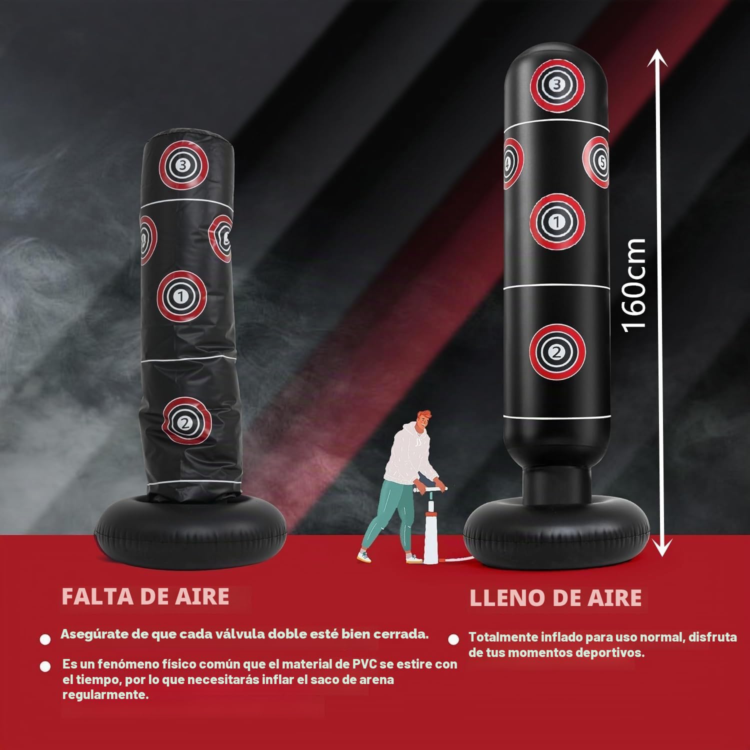 Saco de Boxeo Niños con Guantes de Boxeo 160cm Hinchable Saco de Boxeo para Niños 3-12 Juguete Divertido y Seguro para Hacer Ejercicio en Casa Regalo para Niños Niñas Sin BPA