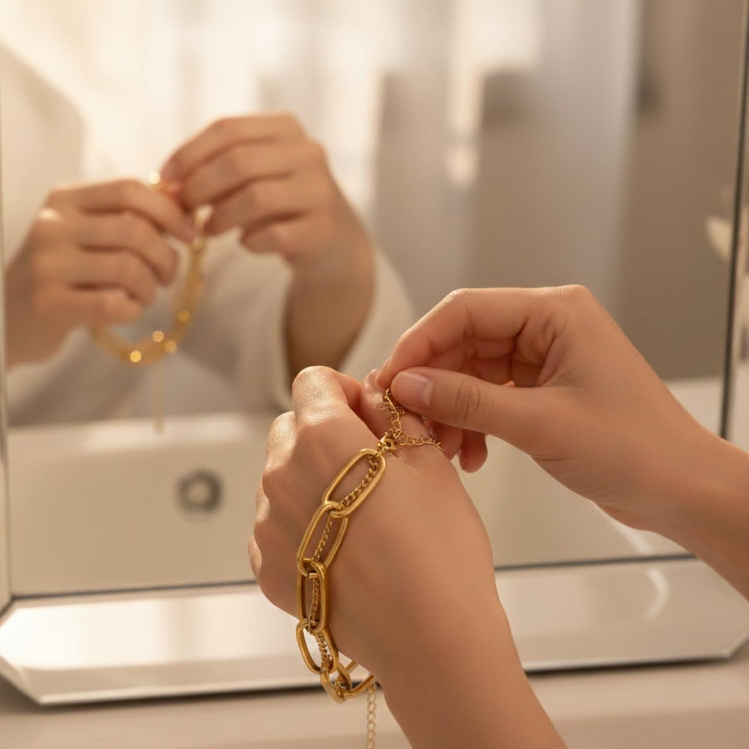 Solza Gold Chain Bracelet for Women – Adjustable Stainless Steel Heart Link Bracelet, Gold-Tone Non-Tarnish Fashion Jewelry - Image 5