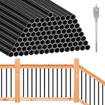 101 Pack 26" Aluminum Deck Balusters, Weather-Resistant Round Metal Spindles for Deck, Stair & Porch Railing, Durable Powder-Coated Aluminum Black Balusters for Wood or Composite Rail Systems