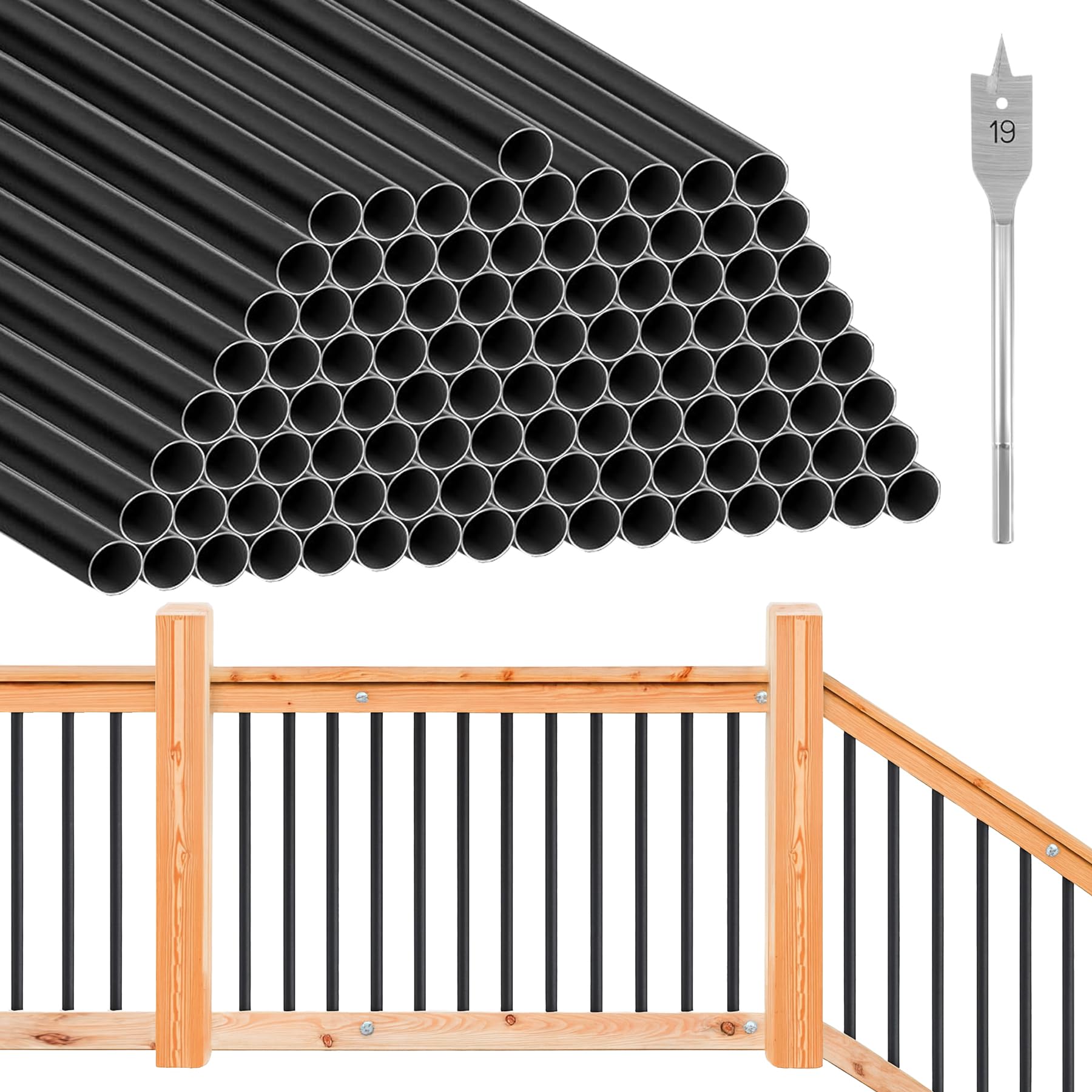 Muzata 100Pack 26 Aluminum Deck Balusters Round Black Deck Railing Stair Por Muzata 100Pack 26 Aluminum Deck Balusters Round Black Deck Railing Stair Por