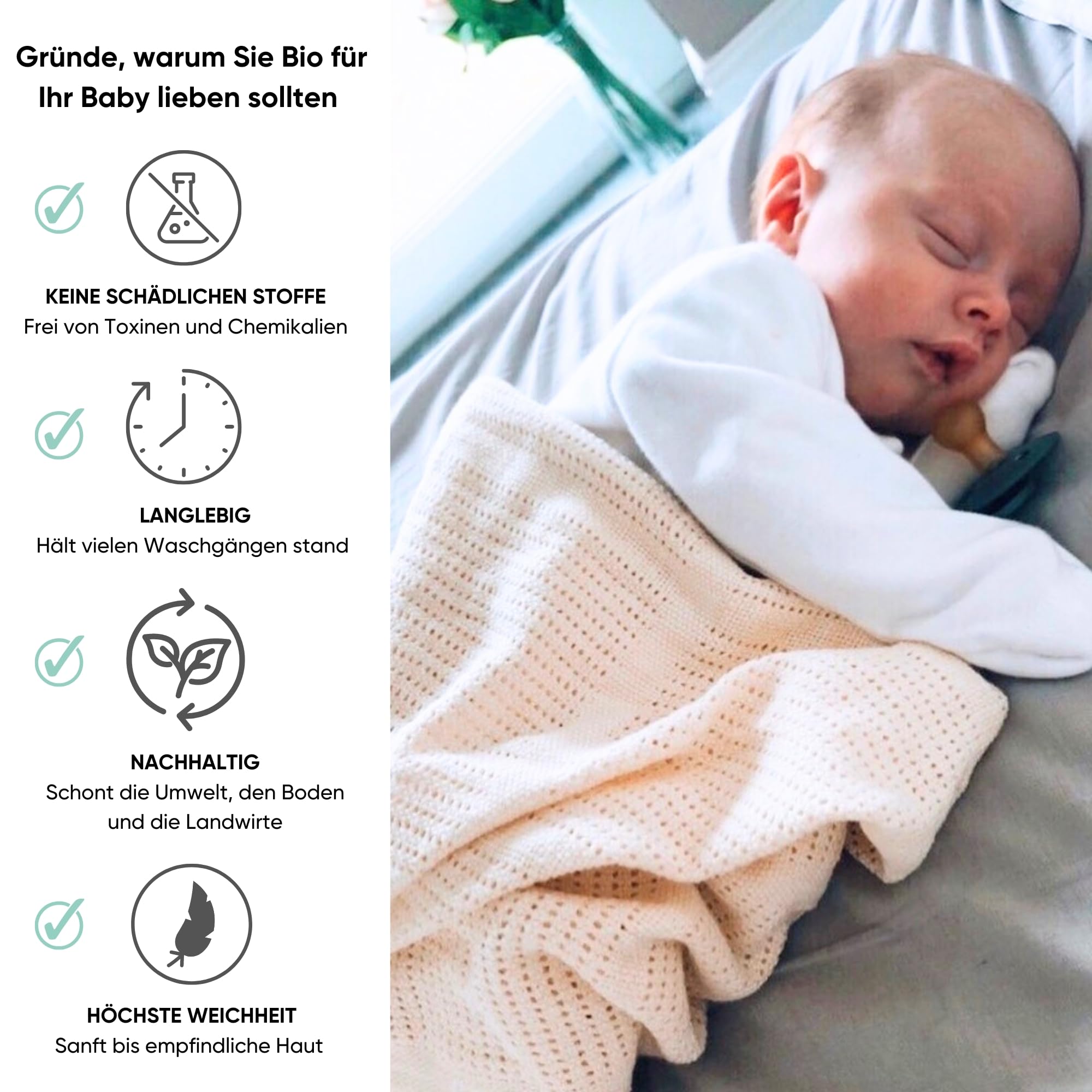 Bloomsbury Mill – Doppelpack – 100% Reine Bio-Baumwolle – Besonders Weiche Babydecke/Kuscheldecke – 75cm x 95cm - Kinderwagen/Reisekorb/Tragekorb - Weiß