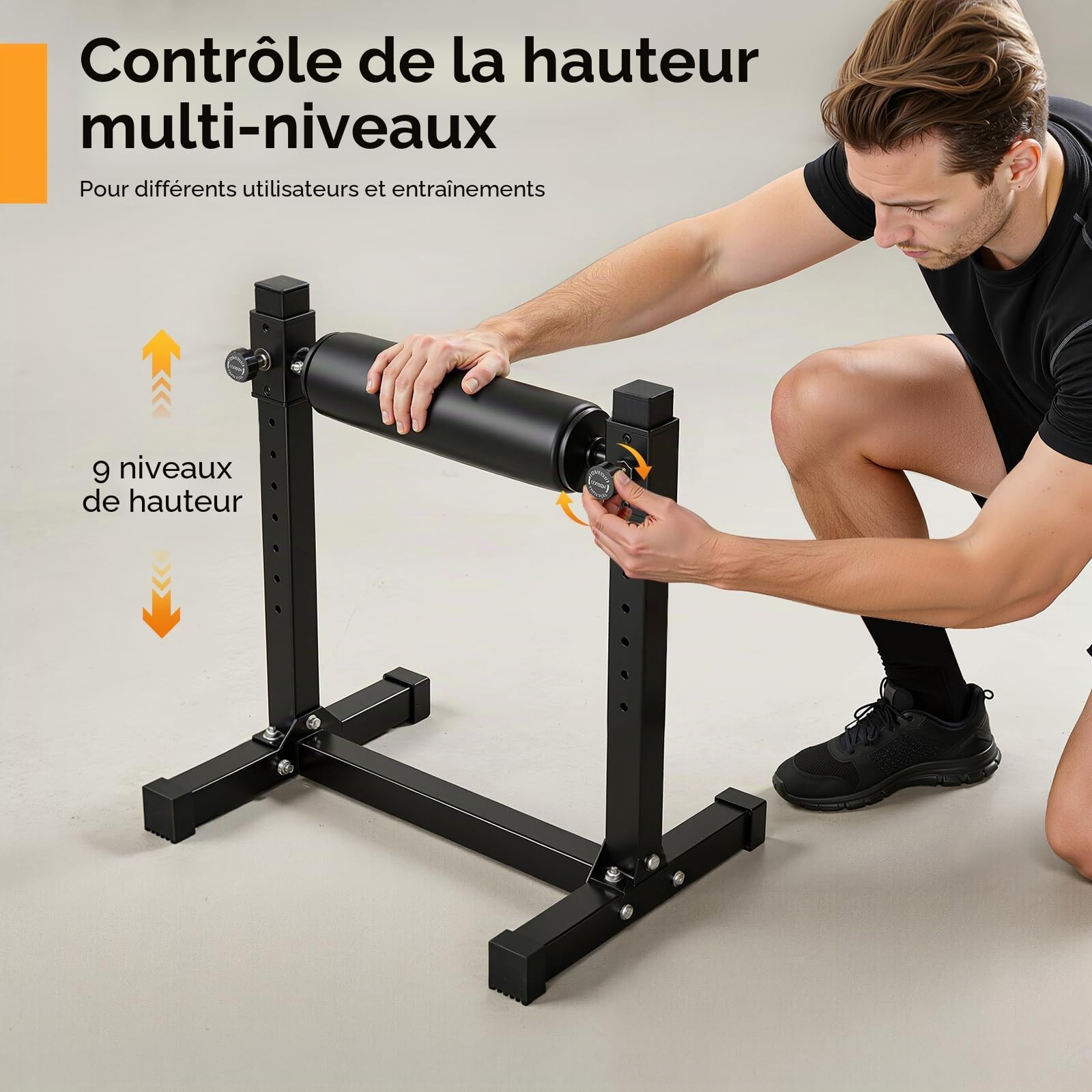 Support bulgare pour squat, squat avec 9 hauteurs de rouleau réglables, machine spéciale pour squat, squat, pour les squats et les fentes