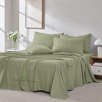 Queen Sheet Set 6 Piece, 100% Egyptian Cotton, 22 Inch Extra Deep Pocket, Soft Luxury Hotel Bed Sheets, High Thread Count, Sage Solid, Deep Pocket Fitted Sheets for Queen Bed