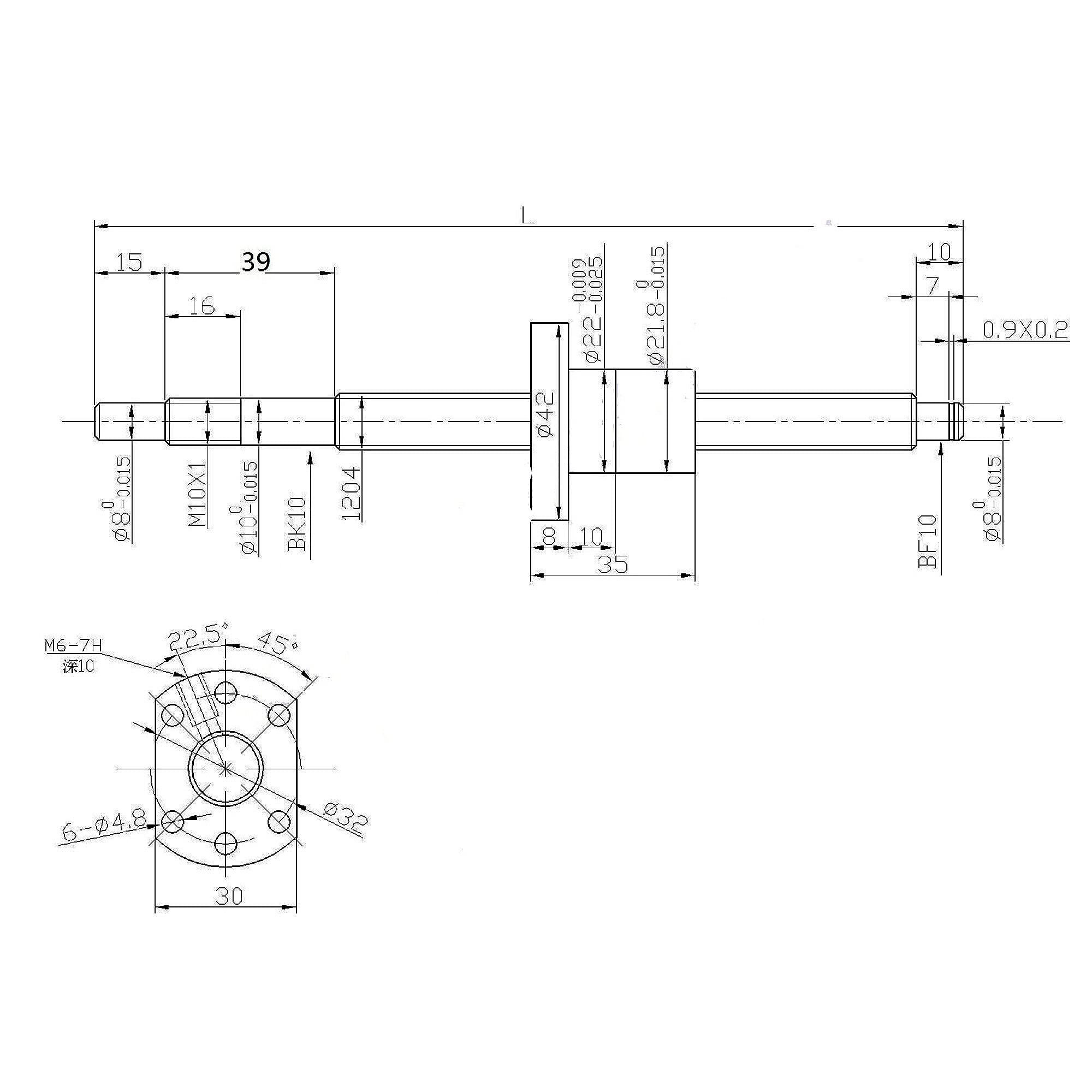 Vis à billes SFU1204 - 500 mm - Vis filetée en acier inoxydable - Sans embouts latéraux pour pièces CNC