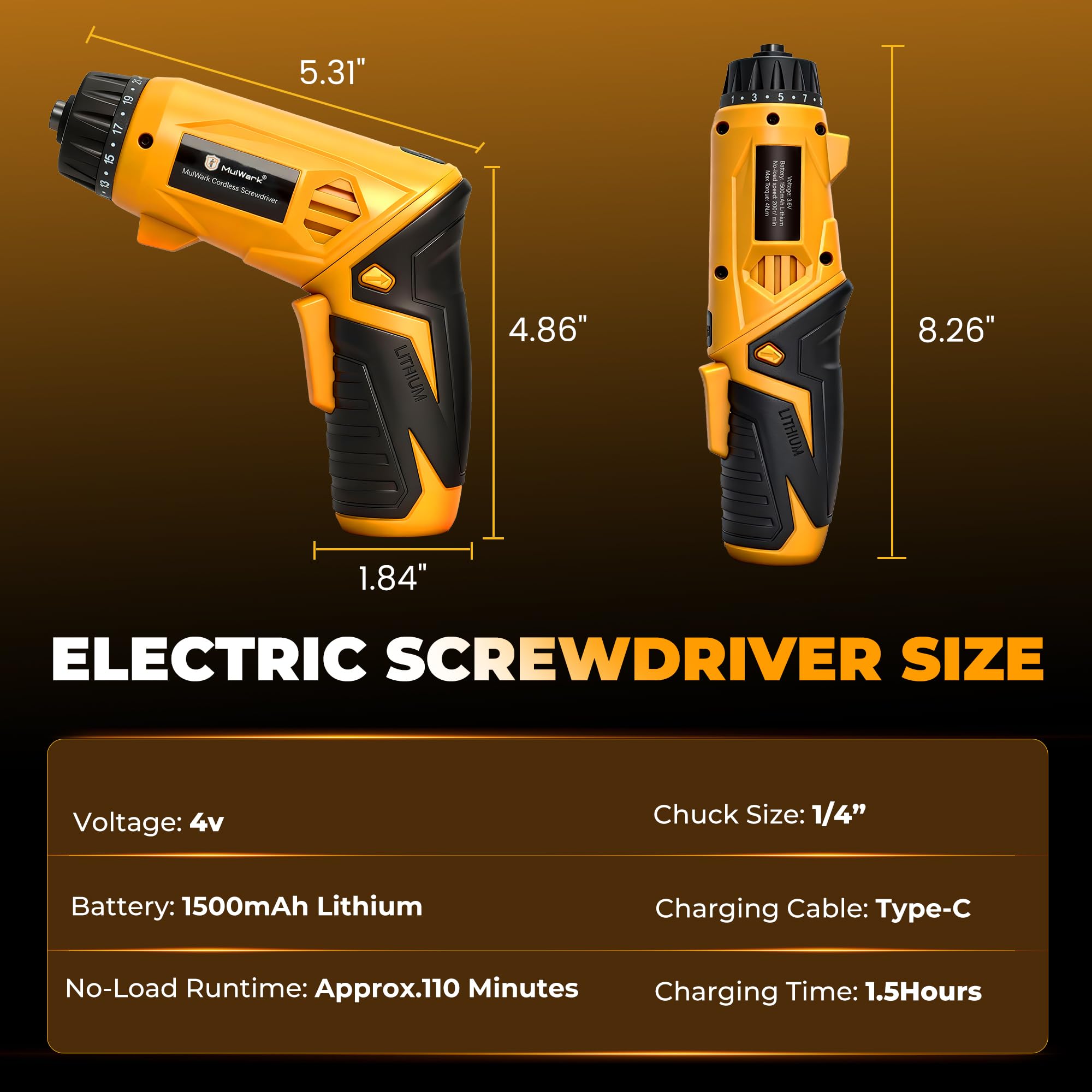 MulWark Cacciavite elettrico da 4 V, set di cacciaviti a batteria con 46 punte di precisione, design ricaricabile e leggero, manico rotante regolabile, luce LED integrata per progetti domestici e fai