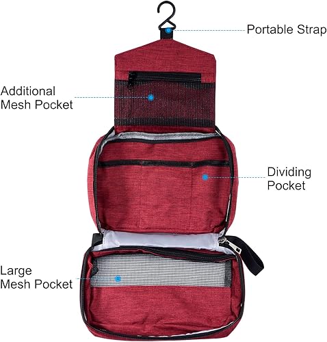 Miniatura 10 de PATIKIL Neceser de viaje, organizador de maquillaje portátil, bolsa de aseo impermeable con gancho para colgar para hombres y mujeres, Azul-cielo