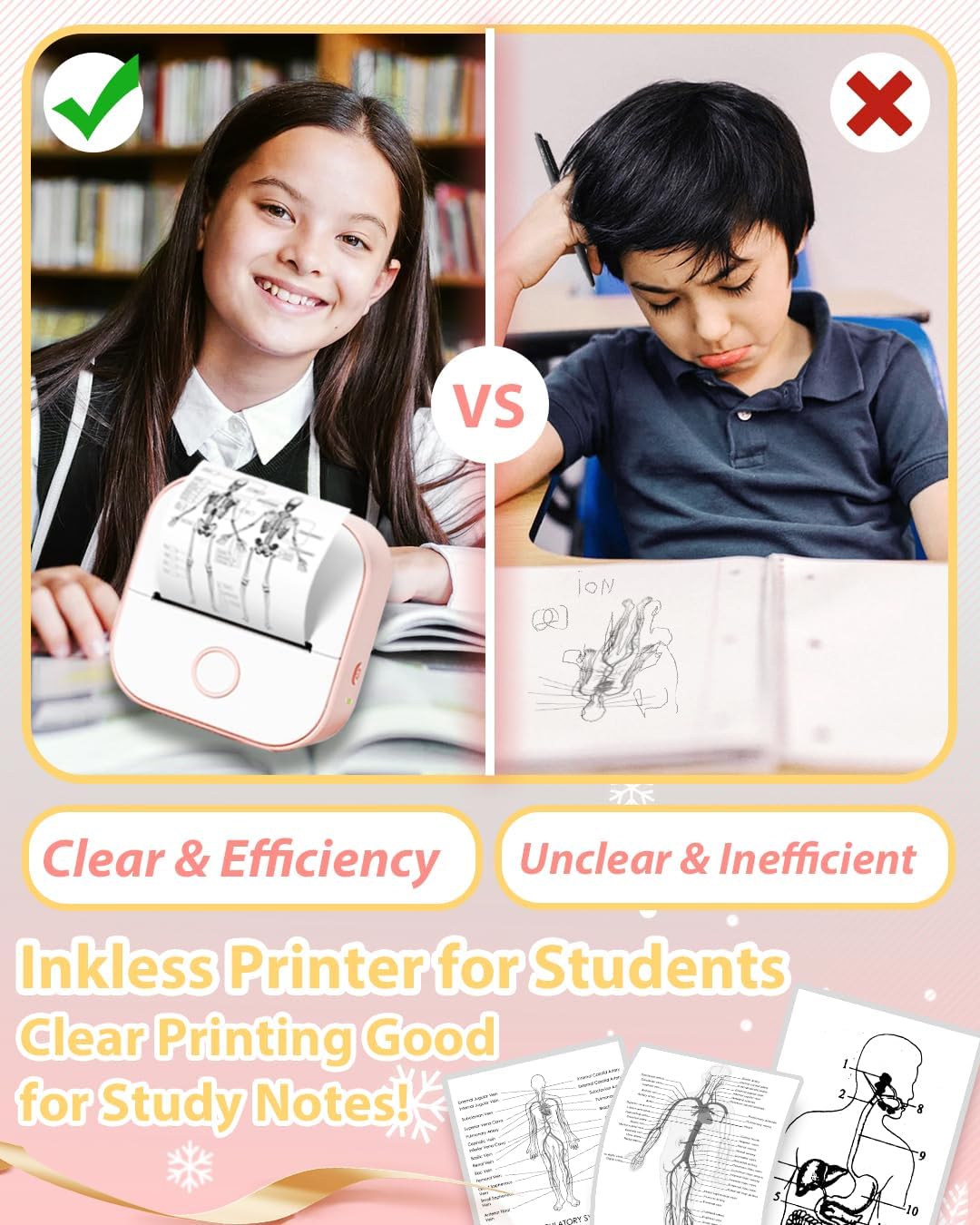 Phomemo T02 Printer with 3 Rolls Paper Inkeless Printer- Mini Printer Sticker Maker Bluetooth Thermal Pocket Printer for Study Notes, Stickers, Photos, DIY Printing, for Birthday, Pink