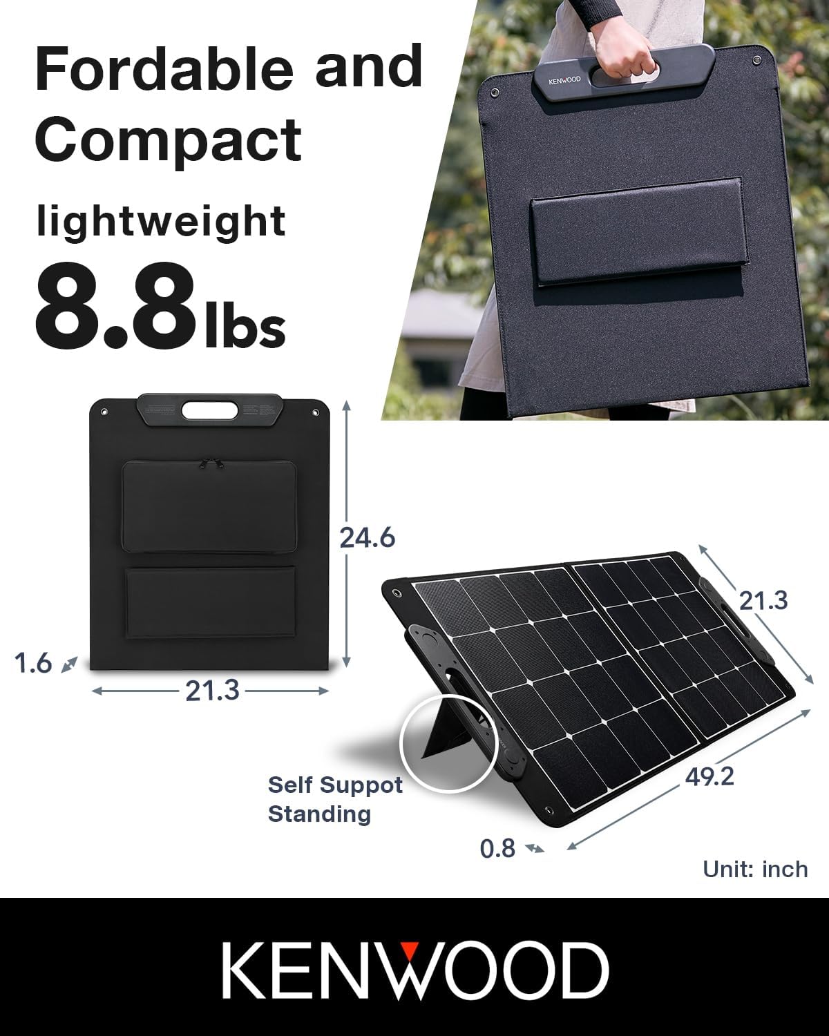 Compact and Portable KENWOOD Solar Panel for Outdoor Use