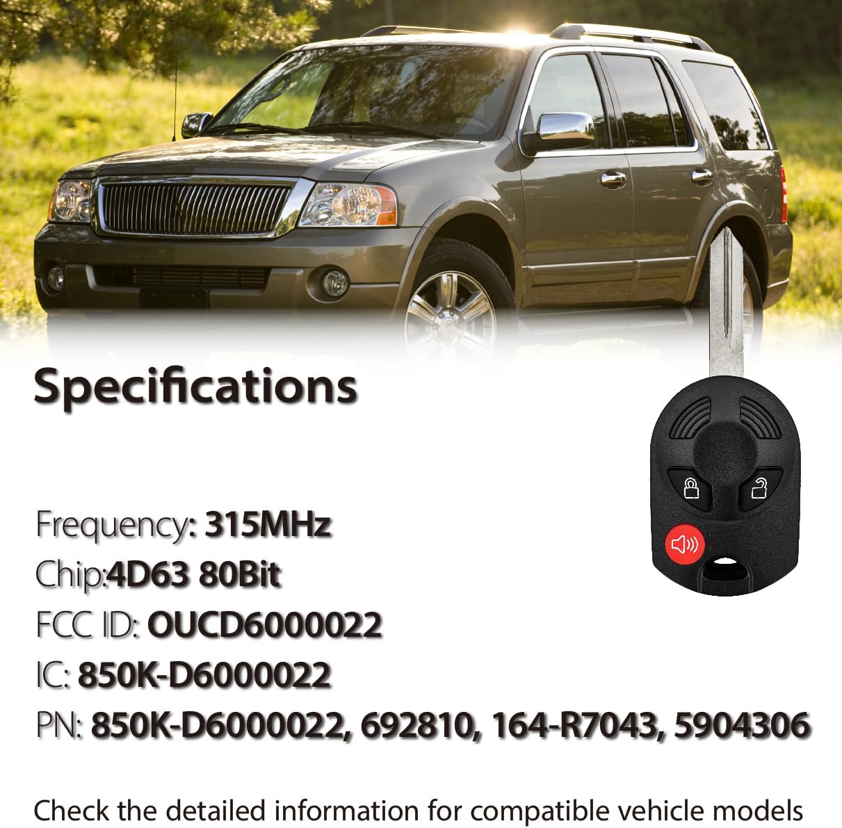 Fits for Ford Expedition Ranger Lincoln MKZ Mazda Tribute Mercury Mariner 2015 2016 2017 2018 Key Fob OUCD6000022 315MHz 4D63 3 Buttons - Image 4