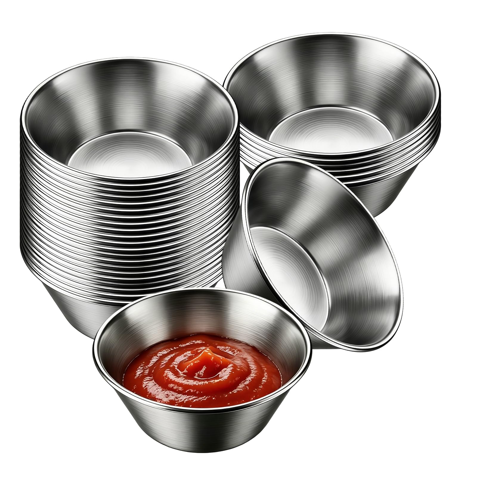 Guiwuiyu 30Pcs 1.5 oz Stainless Steel Condiment Sauce Pots