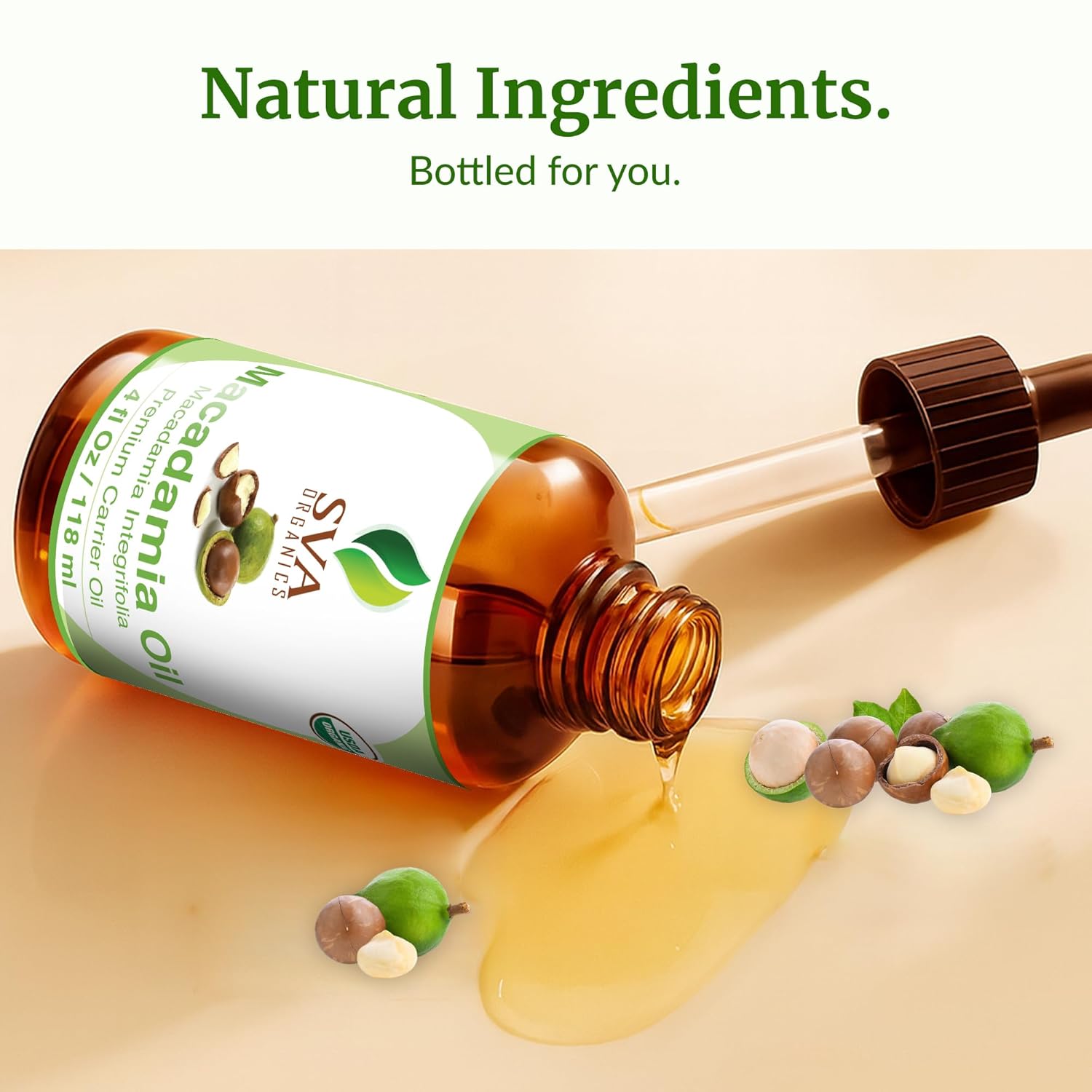 SVA Macadamia Seed Oil Organic - 4 Fl Oz – 100% Natural Cold Pressed Organic Macadamia Oil - for Face, Skin Care, Hair Care, Scalp Massage & Body Massage – Carrier Oil with Dropper - Image 8