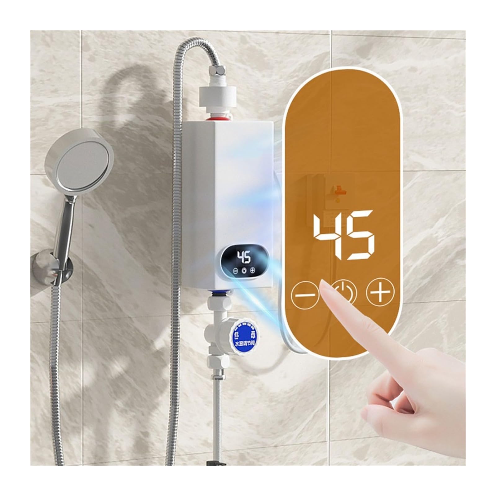 5500W Bezzbiornikowy Podgrzewacz Wody Elektryczny Elektryczny Podgrzewacz Wody Cyfrowy Wyświetlacz Natychmiastowy Podgrzewacz Ciepłej Wody Ekran Dotykowy LCD Łatwy w użyciu(Kitchen treasure)