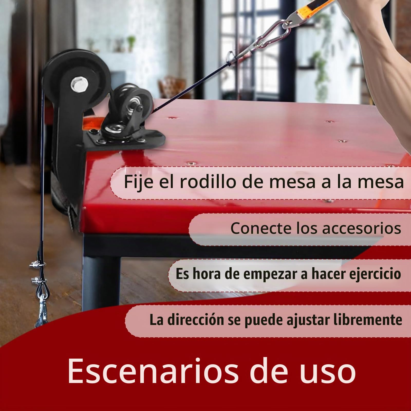 Polea para Entrenamiento de Fuerza de Brazos, Sistema de Poleas para Entrenamiento de Brazos sobre la Mesa, Dispositivo Profesional Entrenador Fuerza Brazos con Pasador de Carga y Cuerda