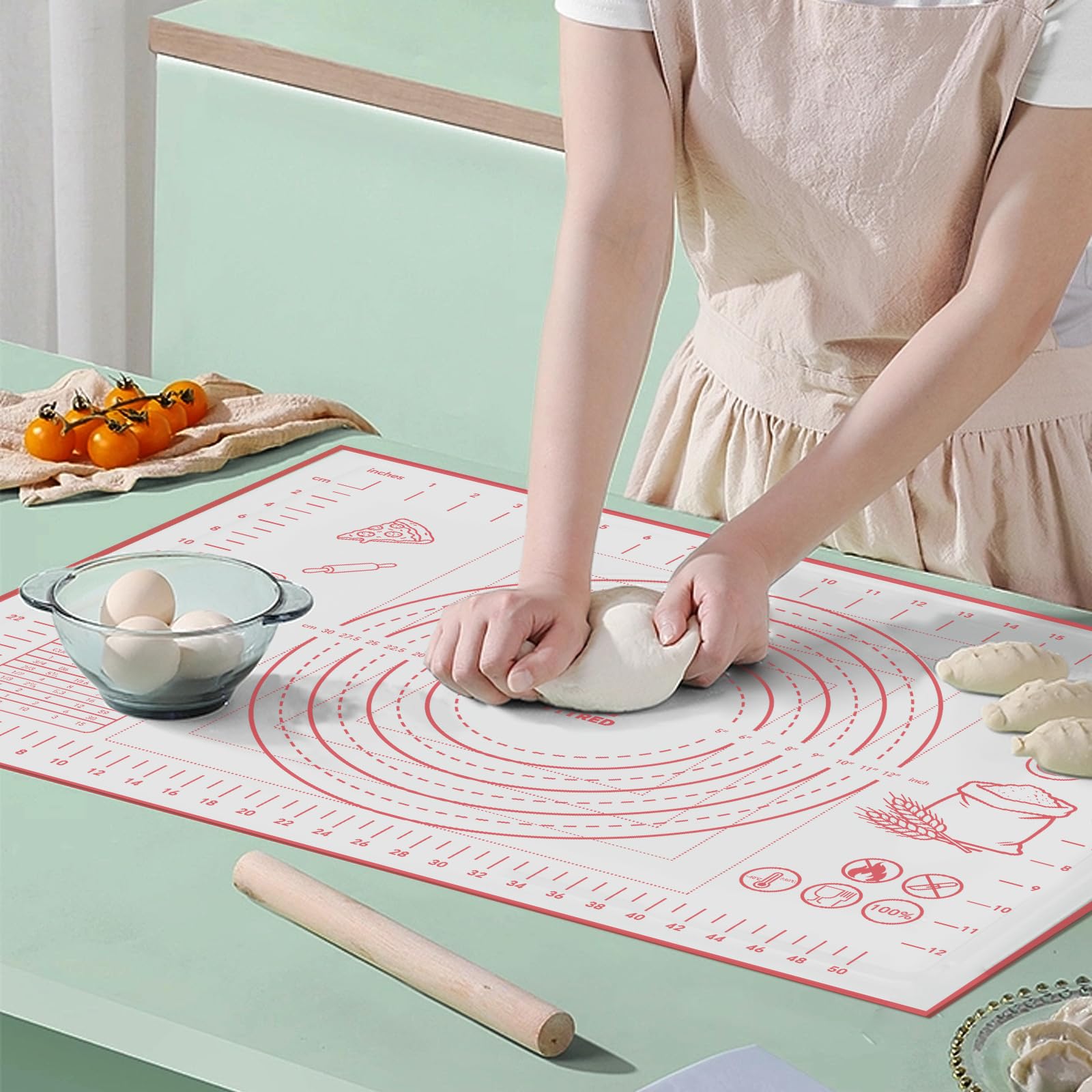 Tapete de silicona para hornear repostería de 40.6 x 61.0 cm, grande, antiadherente, antideslizante, con marcas de medición para amasar, pasteles, pizzas, galletas, fondant, cocina