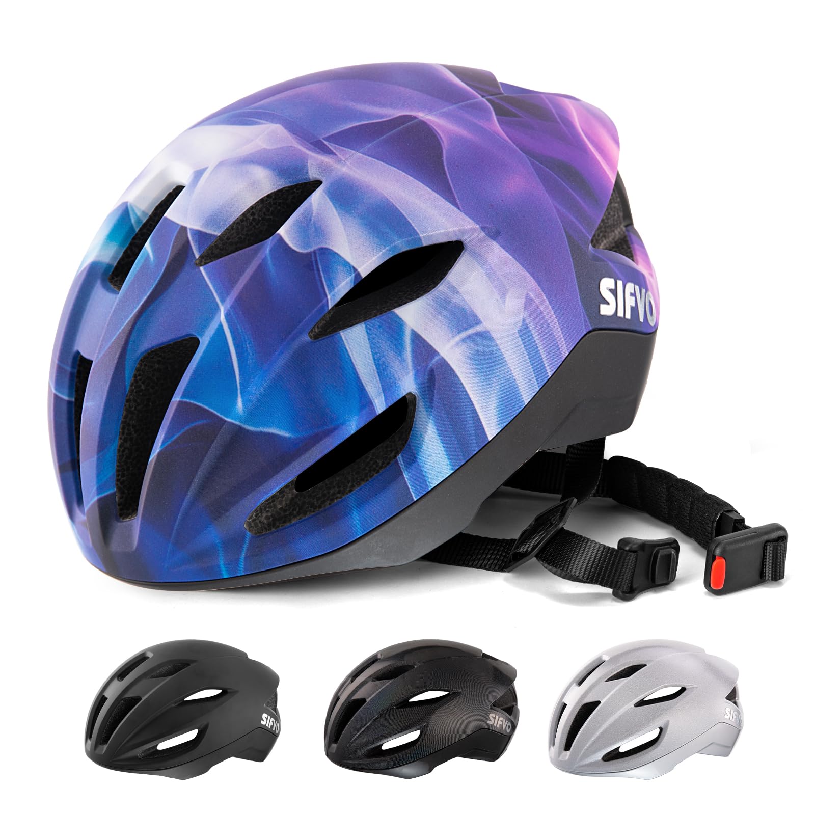 Bike Helmet, SIFVO Cycle Helmet Adjustable 55-58cm with Magnetic Buckle, Lightweight Road Bike Helmets, Commuting Bicycle Scooter Adults Cycling Helmets