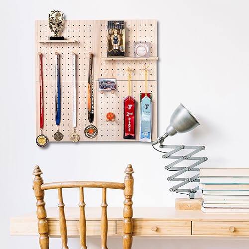 Miniatura 3 de IneVibe Tableros de madera para exhibición de pared, organizador de 4 piezas y soporte para accesorios de manualidades, pistolas Nerf, joyas en