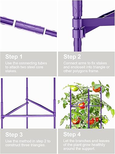 Miniatura 7 de GROWNEER Paquete de 6 jaulas de tomate para jardín, soporte de estacas de tomate enrejado de 51 pulgadas, jaula para plantas con 18 clips y lazo