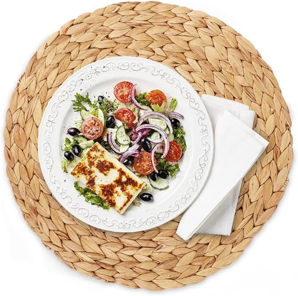 4Pcs Water Gourd Woven Placemat Round Woven Rattan Table Mat Water Gourd Placemat Round Pad Woven Green Tropical