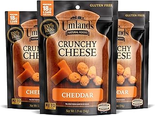 Umland’s Crunchy Cheese – Cheddar (3 × 1.9 oz Bags) | 100% Real Wisconsin Cheese, Keto, Low-Carb, High-Protein, Gluten-Free, Shelf-Stable Snack