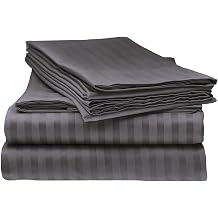 LaxLinen 600 Thread Count Super Soft Quality 100% Egyptian Cotton 6 PCs Bed Sheet Set +26 Inch Extra Deep Pocket King/ Standard, Elephant Grey Stripe