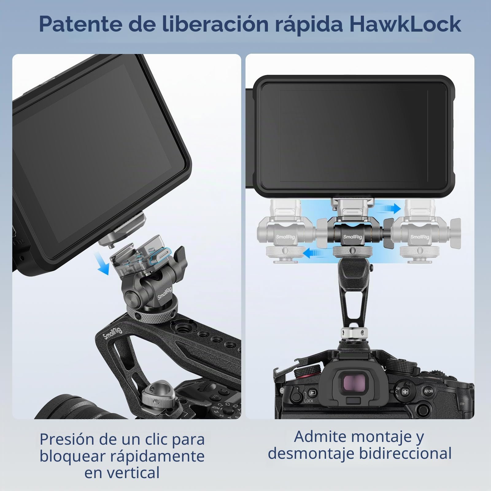 SMALLRIG HawkLock H21 Camera Monitor Mount de Liberación Rápida con Zapata Fría, Soporte de Monitor Giratorio e Inclinable con Tornillo de 1/4"-20, para Monitores Ninja V y V+ – 4888