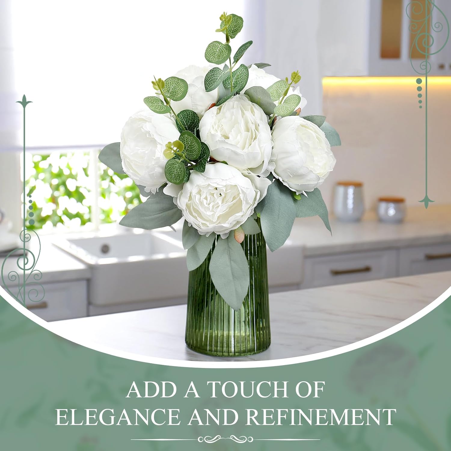 50Pcs Artificial Peonies Flowers Bulk, 4’’ White Peonies Fake Flowers Heads for Table, Faux Silk Peony Arrangements for Wedding, Valentine, Engagement, Office, Coffee, Dining Decorations