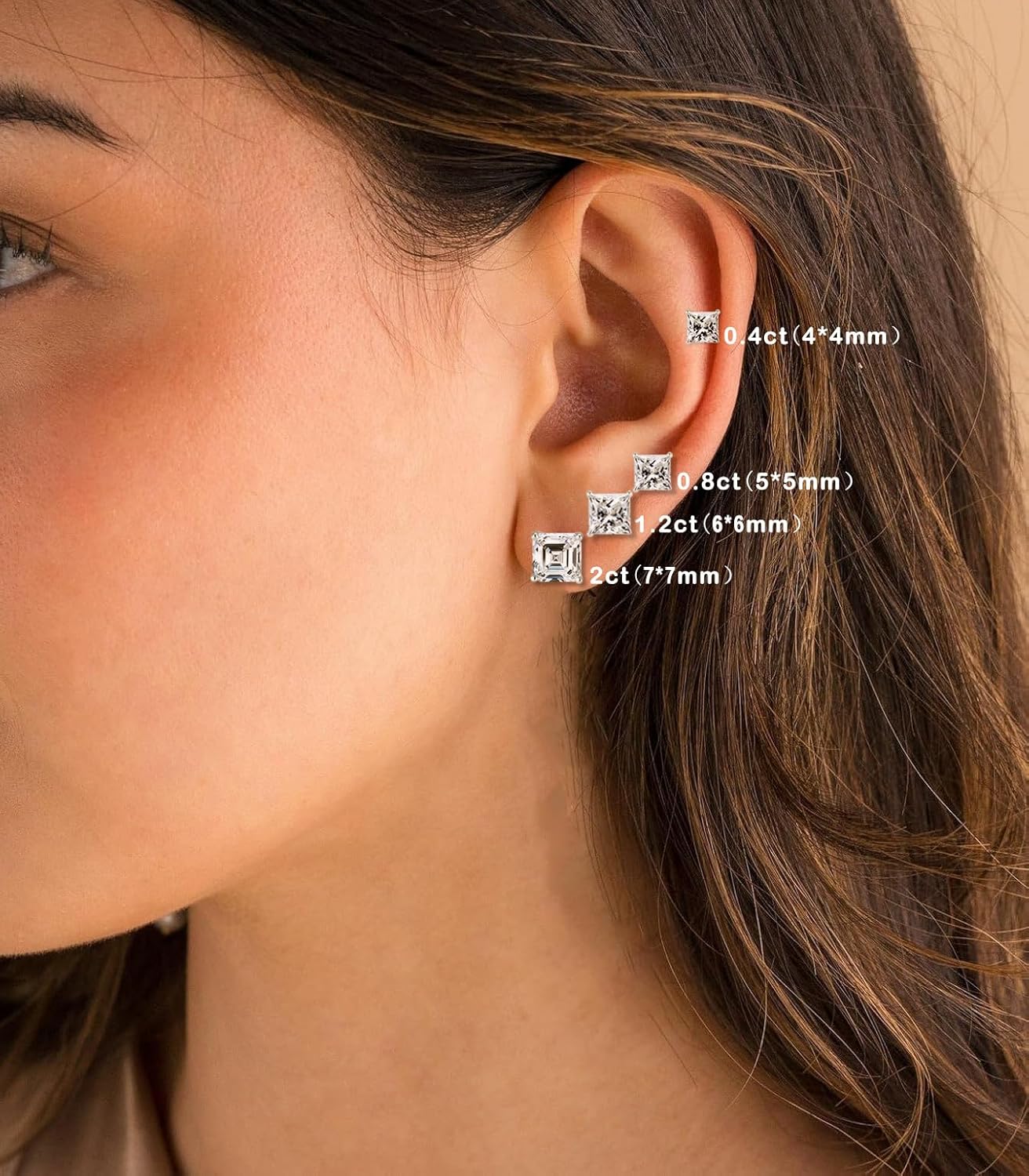 Princess Cut Moissanite Stud Earrings for Women Men 925 Sterling Silver 18K White Gold Plated Square Shape Earrings - Image 2