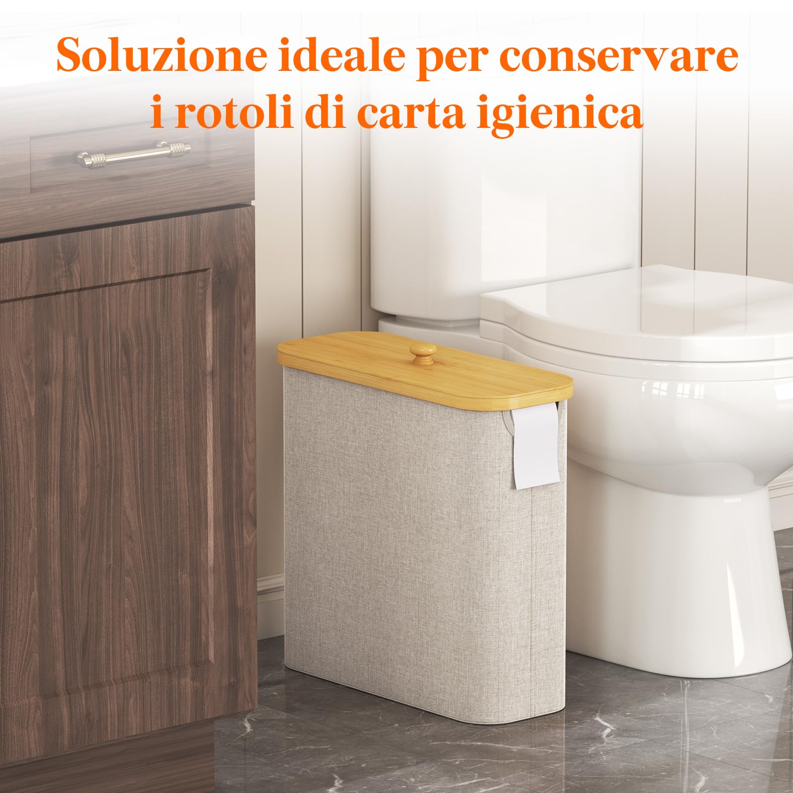 Lifewit Contenitore Carta Igienica, Cesto Porta Carta Igienica, Portarotoli Carta Igienica Scorta con Coperchio in Bambù, Organizer Bagno, Cestino Portaoggetti, Scatola, 30L, Beige