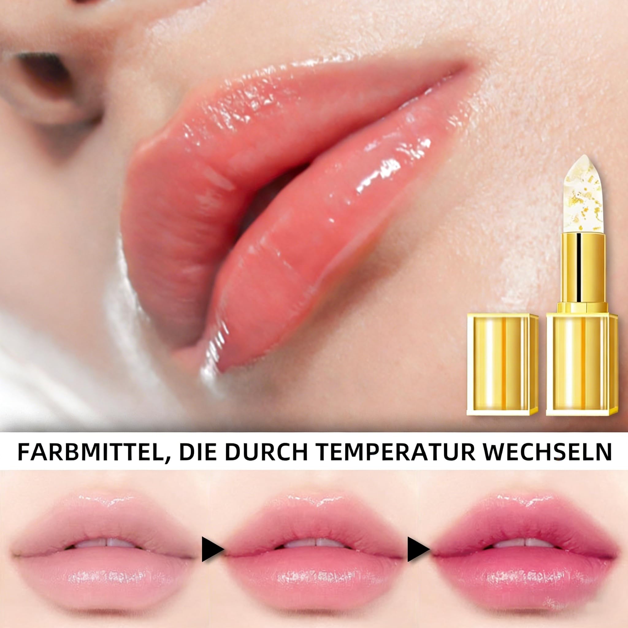 Alpenfaser pH-Lippenstift Thermoaktiver Blattgold Lippenbalsam - 24 - Stunden - Halt, Farbwechsel bei Temperaturänderung, Feuchtigkeitsspendende Lippenpflege