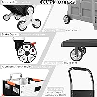 Vista 112 de FELICON SELORSS - Carrito plegable portátil con ruedas para subir escaleras y ruedas giratorias de 360°, mango telescópico, caja de plástico