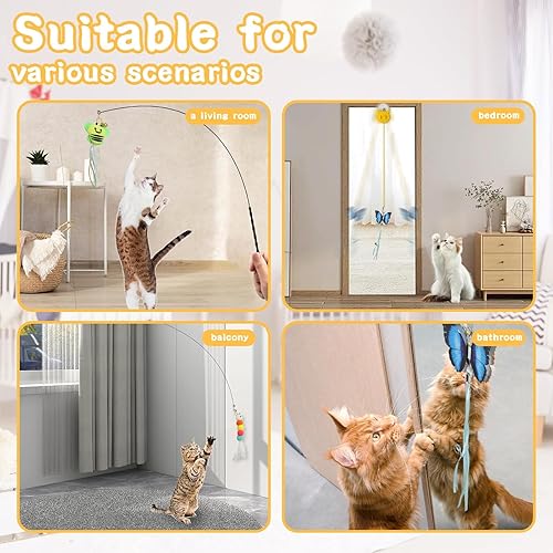 Miniatura 5 de Juguetes para gatos, 6 piezas con varita interactiva y juguetes para puerta colgante, juguete interactivo de plumas para gatos de interior, gatos