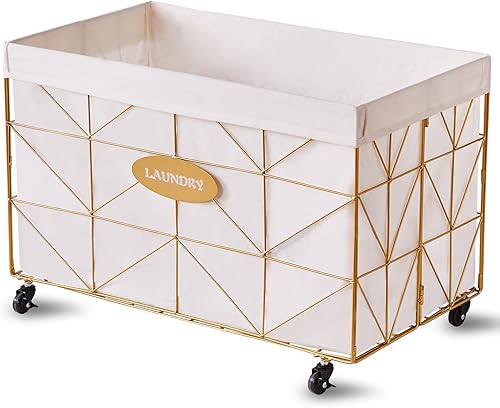 Mxfurhawa Cesta para la ropa sucia de 160 litros Cesta de lavandería plegable con forro extraíble, ruedas rodantes y marco de metal resistente para