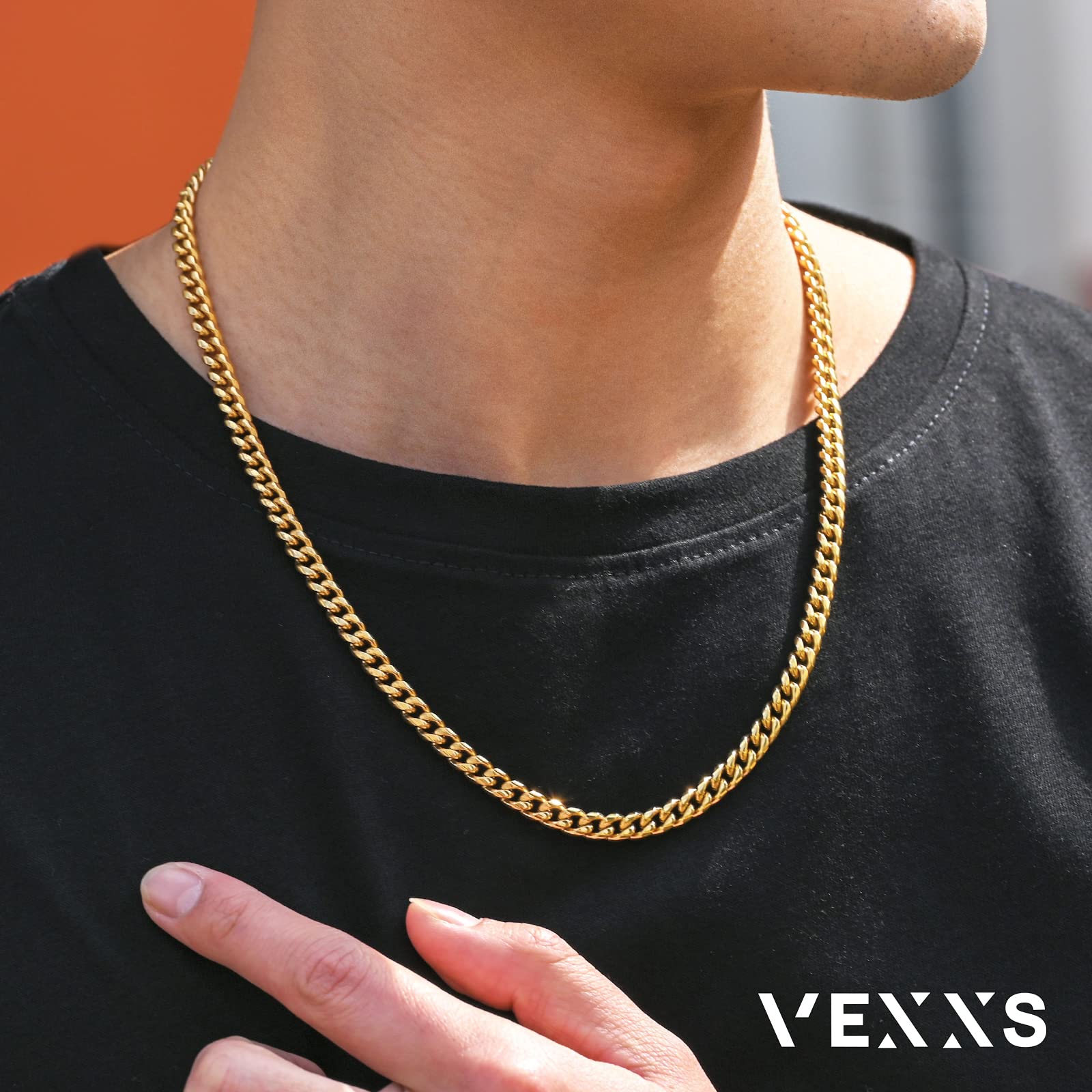 VEXXS 18K Gold beschichtet Cuban Halskette Panzerkette Miami Kubanische Gliederkette Herren Nickelfrei